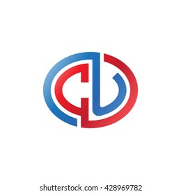 CU initial letters looping linked ellipse logo red blue