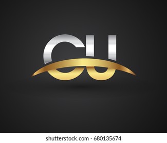 CU initial logo company name colored gold and silver swoosh design. vector logo for business and company identity.
