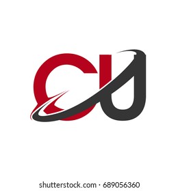 CU initial logo company name colored red and black swoosh design, isolated on white background. vector logo for business and company identity.