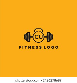 Monograma inicial CU para fitness o logo de gimnasio con diseño creativo de barra