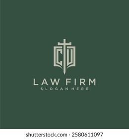 CU initial monogram for law firm with sword and shield logo image