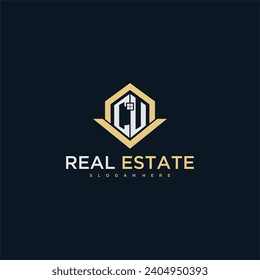 CU initial monogram logo for real estate with home shape creative design