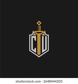 CU initial monogram for shield and sword style image