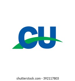 CU initial overlapping swoosh letter logo blue green