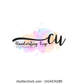 CU initial signature logo. handwriting logo template vector,