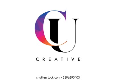 CU Letter Design with Creative Cut and Colorful Rainbow Texture. UC Letter Icon Vector Logo with Serif Font and Minimalist Style.
