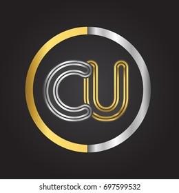 CU Letter logo in a circle. gold and silver colored. Vector design template elements for your business or company identity.