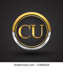 CU Letter logo in a circle, gold and silver colored. Vector design template elements for your business or company identity.