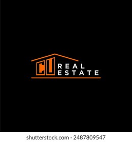 Logo de la forma del techo de la letra de CU para la propiedad inmobiliaria con el diseño del icono de la casa