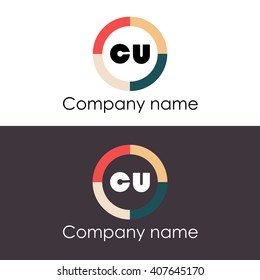 CU letters business logo icon design template. Vector with four colors circle