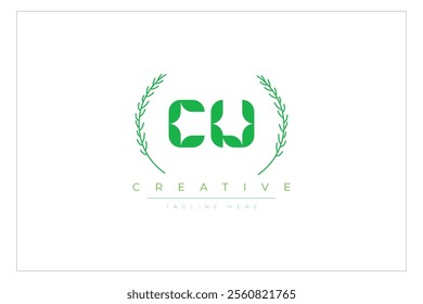 CU letters eco logo with leaf. Fresh nature and healthy leaf logo design.