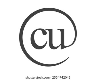 Logotipo CU de duas letras com estilo de sinal de email em forma de círculo. Logotipo redondo C e U da empresa comercial para a identidade da marca.