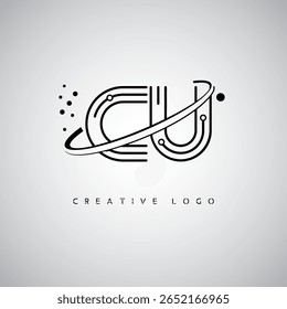 CU Orbit Monogram Logo – Futuristic Minimal Letter mark with Circular Line Art, Tech-Inspired Dots and Space Motion Concept for Modern Branding Identity