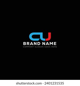 CU White Letter monogram Logo Design with Black Background. C U