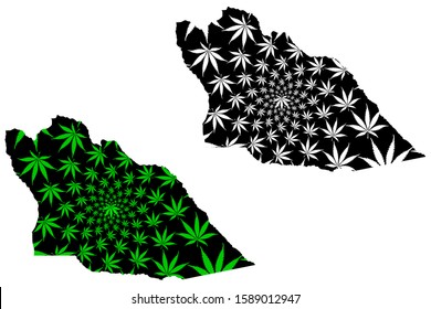 Cuando Cubango Province (Provinces of Angola, Republic of Angola) map is designed cannabis leaf green and black, Cuando Cubango map made of marijuana (marihuana,THC) foliage