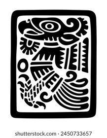 Cuauhtli, symbol for the golden eagle, and the fifteenth day sign of the Aztec calendar. Flat clay stamp motif of ancient Mexico, as it was found in Tenochtitlan, the historic center of Mexico City.