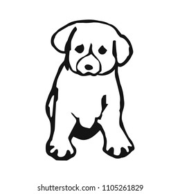 Cub dog funny drawing, puppy of black lines on white background, vector illustration