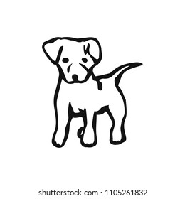 Cub dog funny drawing, puppy of black lines on white background, vector illustration