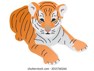 Тiger cub isolated on white. Vector drawing.