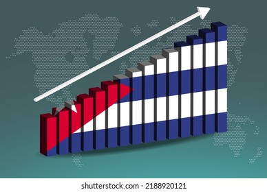 Cuba 3D bar chart graph vector, upward rising arrow on data, country statistics concept, Cuba country flag on 3D bar graph, increasing values, news banner idea