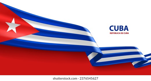 Cuba 3D ribbon flag. Bent waving 3D flag in colors of the Cuba national flag. National flag background design.
