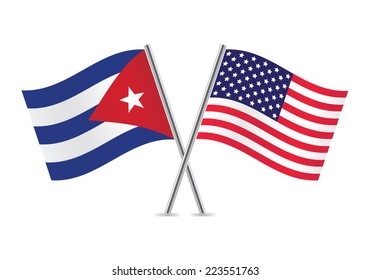 Cuba and America crossed flags. Cuban and American flags on white background.  Vector icon set. Vector illustration.