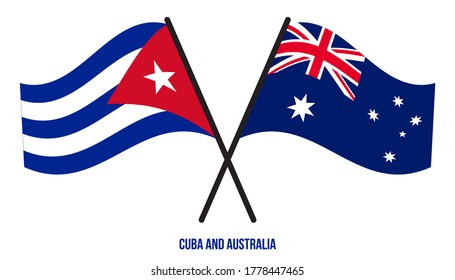 Cuba and Australia Flags Crossed And Waving Flat Style. Official Proportion. Correct Colors.