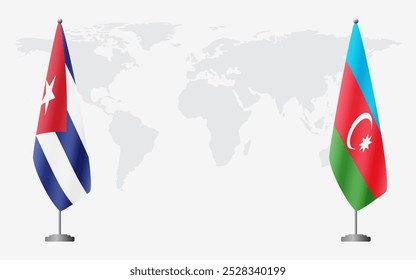 Cuba and Azerbaijan flags for official meeting against background of world map.