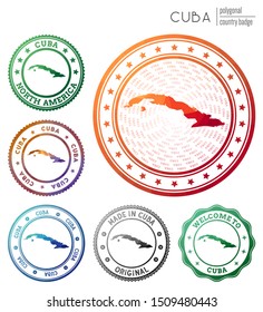 Cuba badge. Colorful polygonal country symbol. Multicolored geometric Cuba logos set. Vector illustration.