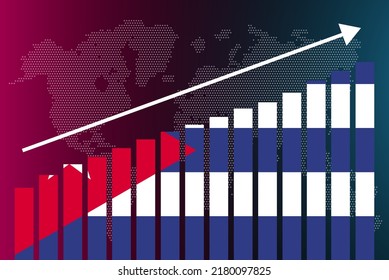 Cuba bar chart graph, increasing values, country statistics concept, Cuba country flag on bar graph, upward rising arrow on data, news banner idea