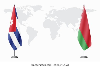 Banderas de Cuba y Bielorrusia para reunión oficial con antecedentes del mapa mundial.