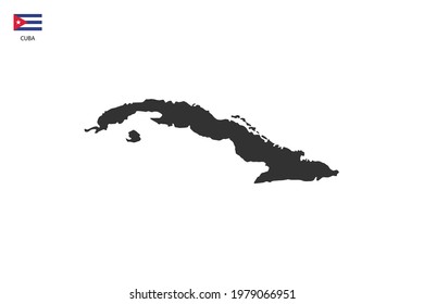 Cuba black shadow map isolated on white background with Cuba icon flag on the left corner.