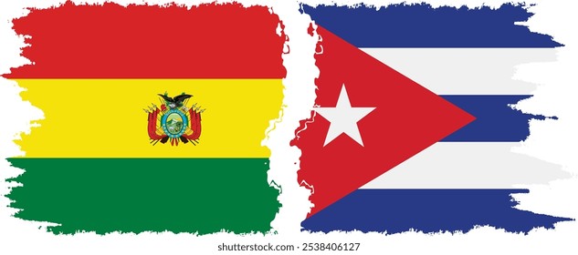 Cuba y Bolivia, conexión de banderas grunge, Vector