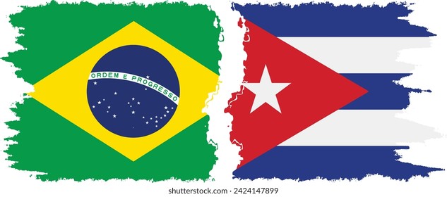 Cuba and Brazil grunge flags connection, vector