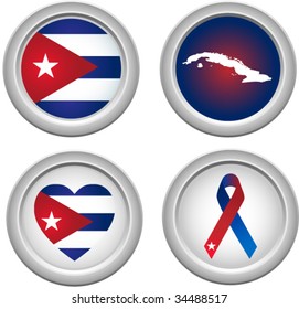 Cuba Buttons with map, flag, heart and ribbon