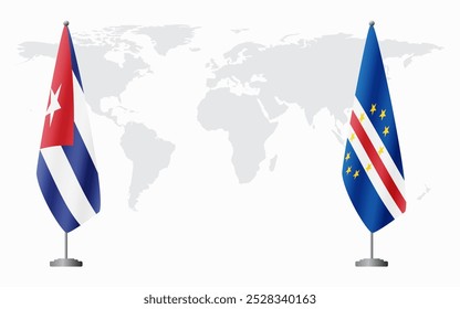 Banderas de Cuba y Cabo Verde para reunión oficial con antecedentes del mapa mundial.