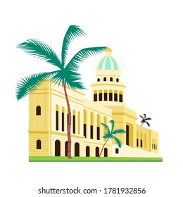 Cuba capitol building flat color vector object. Cuban famous landmarks and sightseeing places. City center main building isolated cartoon illustration for web graphic design and animation