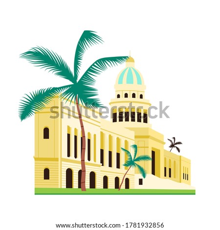 Cuba capitol building flat color vector object. Cuban famous landmarks and sightseeing places. City center main building isolated cartoon illustration for web graphic design and animation