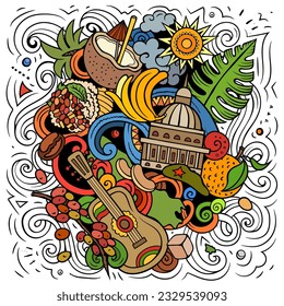 Cuba cartoon doodle illustration. Funny Cuban design. Creative vector background with north America country elements and objects. Colorful composition