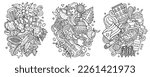 Cuba cartoon vector doodle designs set. Sketchy detailed compositions with lot of cuban objects and symbols. Isolated on white illustrations