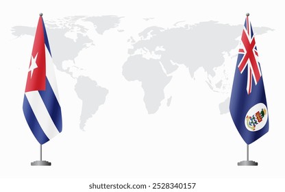 Cuba and Cayman Islands flags for official meeting against background of world map.