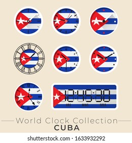 Cuba clock : Set of national flag clock : Vector Illustration