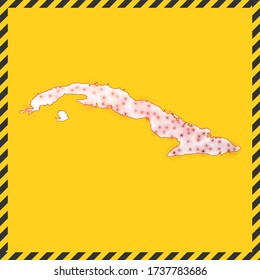 Cuba closed - virus danger sign. Lock down country icon. Black striped border around map with virus spread concept. Vector illustration.