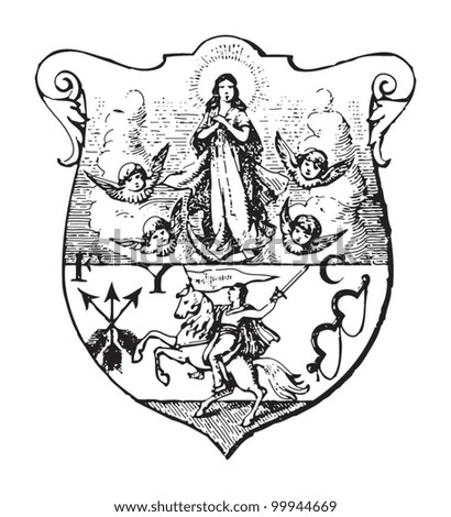 Cuba coat of arms (old version) / vintage illustration from Meyers Konversations-Lexikon 1897