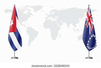 Cuba and Cook Islands flags for official meeting against background of world map.
