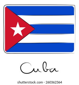 Cuba country flag doodle with text isolated on white