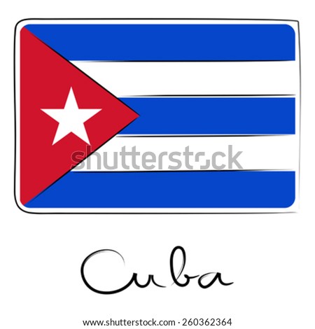 Cuba country flag doodle with text isolated on white