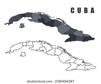 Cuba country map black flat outline vector illustration set