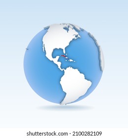 Cuba - mapa del país y bandera localizada en el mundo, mapa del mundo. Ilustración del vector 3D