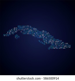 Cuba country map made from binary code numbers. 
